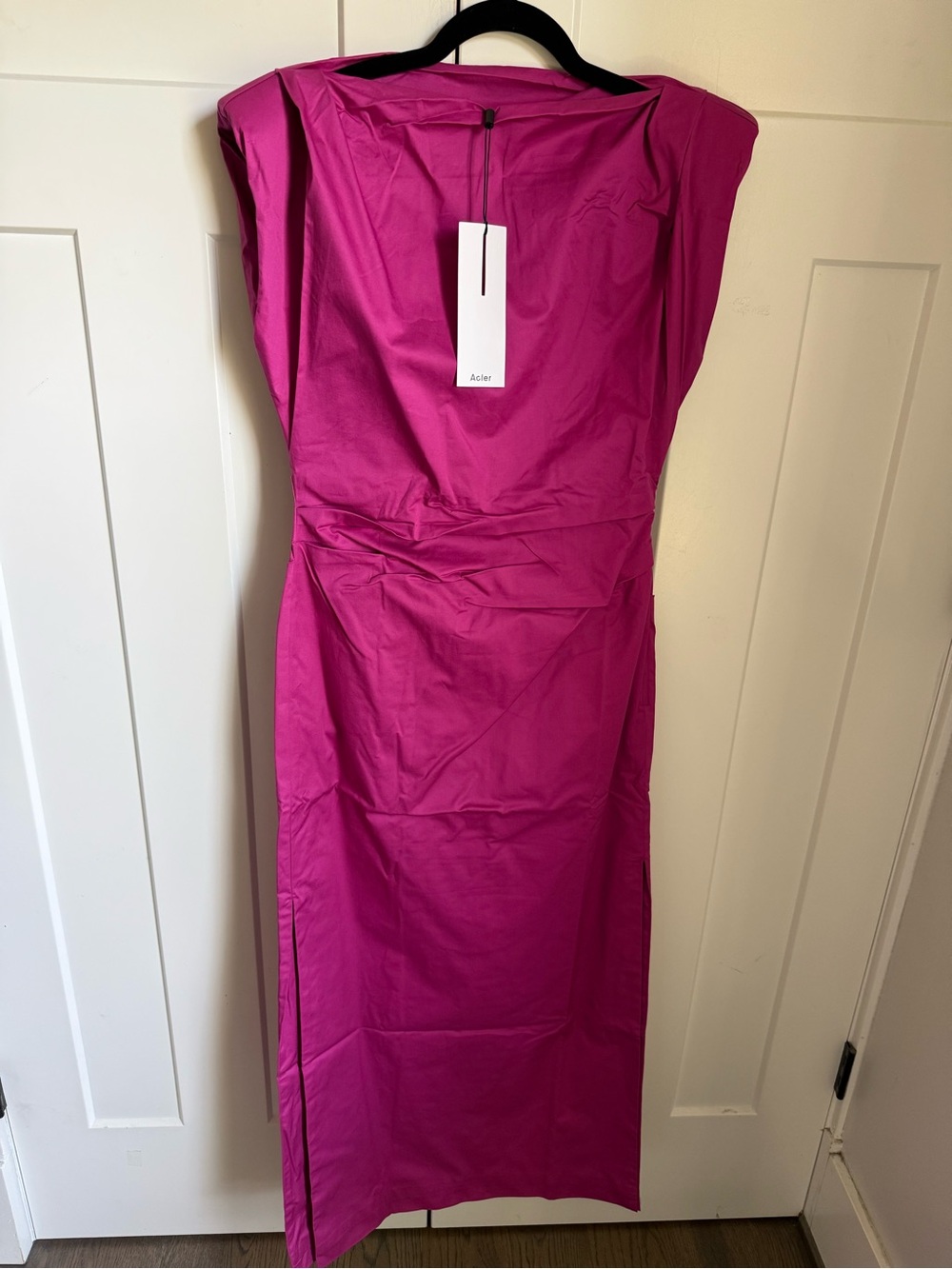 NWT Acler Bepton Midi Dress in fuchsia pink with boat neck and draped detailing. - Picture 5 of 12